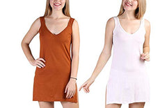 BLAZON Women's Cotton Hosiery Selfie Midi Slip Combo Pack of 2 (Available Sizes: XS, S, M, L, XL, 2XL, 3XL, 4XL, 5XL) - Brandy, Strawberry Frost