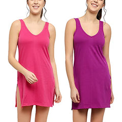 BLAZON Women's Cotton Hosiery Selfie Midi Slip Combo Pack of 2 (Available Sizes: XS, S, M, L, XL, 2XL, 3XL, 4XL, 5XL) - Dark Pink, Vivid Violet