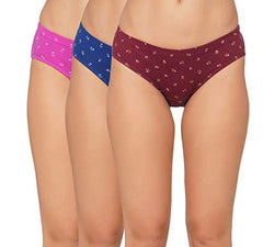 BLAZON Women's Mid Rise Hipster Floral Printed Premium Soft Skin (Inner-Elastic) Panty - Royal Blue, Maroon, Purple