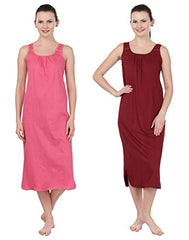 BLAZON Women's Cotton Nighty Slip - Set of 2 (Dark Pink & Maroon)