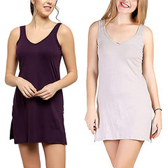 BLAZON Women's Cotton Hosiery Selfie Midi Slip Combo Pack of 2 (Available Sizes: XS, S, M, L, XL, 2XL, 3XL, 4XL, 5XL) - Blueviolet, Almond Frost