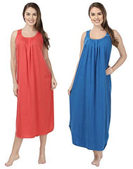 BLAZON Women's Cotton Nighty Slip - Set of 2 (Orange & Royal Blue)