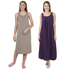 BLAZON Women's Cotton Hosiery Solid Maxi Nighty Slip (Pack of 2) Available Sizes: S, M, L, XL, 2XL, 3XL, 4XL, 5XL - Smoky Grey, Blueviolet