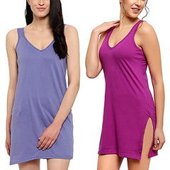 BLAZON Women's Cotton Hosiery Selfie Midi Slip Combo Pack of 2 (Available Sizes: XS, S, M, L, XL, 2XL, 3XL, 4XL, 5XL) - Lavender, Vivid Violet