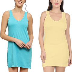 BLAZON Women's Cotton Hosiery Selfie Midi Slip Combo Pack of 2 (Available Sizes: XS, S, M, L, XL, 2XL, 3XL, 4XL, 5XL) - Turquoise, Skin