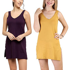 BLAZON Women's Cotton Hosiery Selfie Midi Slip Combo Pack of 2 (Available Sizes: XS, S, M, L, XL, 2XL, 3XL, 4XL, 5XL) - Blueviolet, Whiskey