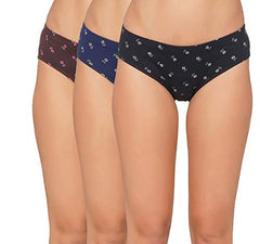 BLAZON Women's Mid Rise Hipster Floral Printed Premium Soft Skin (Inner-Elastic) Panty - Black, Brown, Navy Blue