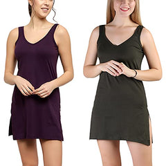 BLAZON Women's Cotton Hosiery Selfie Midi Slip Combo Pack of 2 (Available Sizes: XS, S, M, L, XL, 2XL, 3XL, 4XL, 5XL) - Blueviolet, Martini Olive