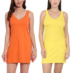 BLAZON Women's Cotton Hosiery Selfie Midi Slip Combo Pack of 2 (Available Sizes: XS, S, M, L, XL, 2XL, 3XL, 4XL, 5XL) - Orchard, Yellow
