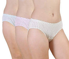 BLAZON Women's Mid Rise Hipster Soft Skin (Inner-Elastic) Panty | Floral Print | Combo Pack of 3 | Light Base | Available Sizes: S, M, L, XL, 2XL, 3XL, 4XL, 5XL - Off White, Baby Pink, Sea Green