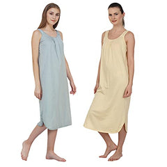 BLAZON Women's Cotton Hosiery Solid Maxi Nighty Slip (Pack of 2) Available Sizes: S, M, L, XL, 2XL, 3XL, 4XL, 5XL - Wisp Grey, Skin