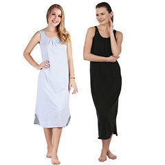 BLAZON Women's Cotton Hosiery Solid Maxi Nighty Slip (Pack of 2) Available Sizes: S, M, L, XL, 2XL, 3XL, 4XL, 5XL - Blueberry Frost, Black