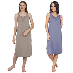 BLAZON Women's Cotton Hosiery Solid Maxi Nighty Slip (Pack of 2) Available Sizes: S, M, L, XL, 2XL, 3XL, 4XL, 5XL - Smoky Grey, Lavender