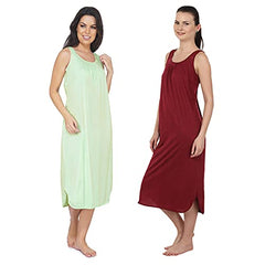 BLAZON Women's Cotton Hosiery Solid Maxi Nighty Slip (Pack of 2) Available Sizes: S, M, L, XL, 2XL, 3XL, 4XL, 5XL - Sea Green, Maroon