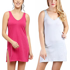 BLAZON Women's Cotton Hosiery Selfie Midi Slip Combo Pack of 2 (Available Sizes: XS, S, M, L, XL, 2XL, 3XL, 4XL, 5XL) - Dark Pink, Blueberry Frost