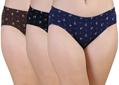 BLAZON Women's Mid Rise Hipster Soft Skin (Inner-Elastic) Panty | Floral Print | Combo Pack of 3 | Dark Base | Available Sizes: S, M, L, XL, 2XL, 3XL, 4XL, 5XL - DITSY (Black, Brown, Navy Blue)