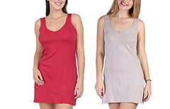 BLAZON Women's Cotton Hosiery Selfie Midi Slip Combo Pack of 2 (Available Sizes: XS, S, M, L, XL, 2XL, 3XL, 4XL, 5XL) - Red, Almond Frost