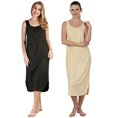 BLAZON Women's Cotton Hosiery Solid Maxi Nighty Slip (Pack of 2) Available Sizes: S, M, L, XL, 2XL, 3XL, 4XL, 5XL - Martini Olive, Skin