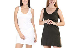 BLAZON Women's Cotton Hosiery Selfie Midi Slip Combo Pack of 2 (Available Sizes: XS, S, M, L, XL, 2XL, 3XL, 4XL, 5XL) - White, Martini Olive