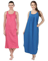 BLAZON Women's Cotton Nighty Slip - Set of 2 (Dark Pink & Royal Blue)