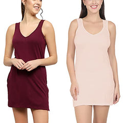 BLAZON Women's Cotton Hosiery Selfie Midi Slip Combo Pack of 2 (Available Sizes: XS, S, M, L, XL, 2XL, 3XL, 4XL, 5XL) - Tamarind, Peach