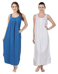 BLAZON Women's Cotton Nighty Slip - Set of 2 (Royal Blue & White)