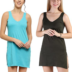 BLAZON Women's Cotton Hosiery Selfie Midi Slip Combo Pack of 2 (Available Sizes: XS, S, M, L, XL, 2XL, 3XL, 4XL, 5XL) - Turquoise, Martini Olive