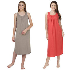BLAZON Women's Cotton Hosiery Solid Maxi Nighty Slip (Pack of 2) Available Sizes: S, M, L, XL, 2XL, 3XL, 4XL, 5XL - Smoky Grey, Old Rose