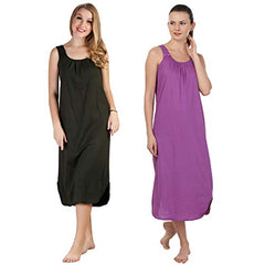 BLAZON Women's Cotton Hosiery Solid Maxi Nighty Slip (Pack of 2) Available Sizes: S, M, L, XL, 2XL, 3XL, 4XL, 5XL - Martini Olive, Purple