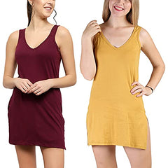 BLAZON Women's Cotton Hosiery Selfie Midi Slip Combo Pack of 2 (Available Sizes: XS, S, M, L, XL, 2XL, 3XL, 4XL, 5XL) - Tamarind, Whiskey