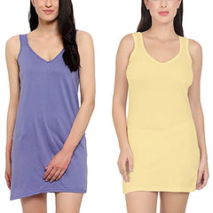 BLAZON Women's Cotton Hosiery Selfie Midi Slip Combo Pack of 2 (Available Sizes: XS, S, M, L, XL, 2XL, 3XL, 4XL, 5XL) - Lavender, Skin