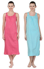 BLAZON Women's Cotton Nighty Slip - Set of 2 (Dark Pink & Turquoise)