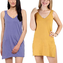 BLAZON Women's Cotton Hosiery Selfie Midi Slip Combo Pack of 2 (Available Sizes: XS, S, M, L, XL, 2XL, 3XL, 4XL, 5XL) - Lavender, Whiskey