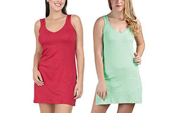 BLAZON Women's Cotton Hosiery Selfie Midi Slip Combo Pack of 2 (Available Sizes: XS, S, M, L, XL, 2XL, 3XL, 4XL, 5XL) - Red, Pista