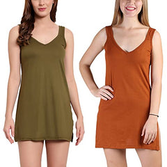 BLAZON Women's Cotton Hosiery Selfie Midi Slip Combo Pack of 2 (Available Sizes: XS, S, M, L, XL, 2XL, 3XL, 4XL, 5XL) - Field, Brandy