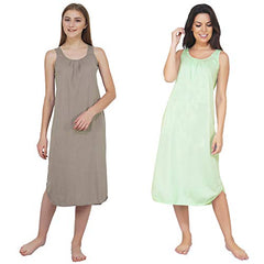 BLAZON Women's Cotton Hosiery Solid Maxi Nighty Slip (Pack of 2) Available Sizes: S, M, L, XL, 2XL, 3XL, 4XL, 5XL - Smoky Grey, Sea Green