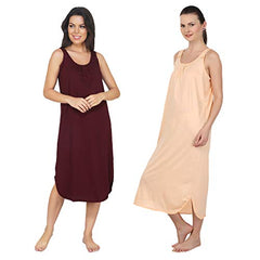 BLAZON Women's Cotton Hosiery Solid Maxi Nighty Slip (Pack of 2) Available Sizes: S, M, L, XL, 2XL, 3XL, 4XL, 5XL - Tamarind, Peach