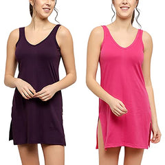 BLAZON Women's Cotton Hosiery Selfie Midi Slip Combo Pack of 2 (Available Sizes: XS, S, M, L, XL, 2XL, 3XL, 4XL, 5XL) - Blueviolet, Dark Pink