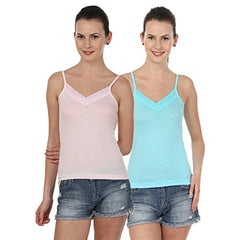 BLAZON Women's Camisole Set of 2 (Baby Pink, Turquoise)