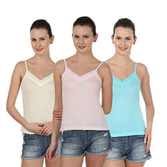 Blazon Women's Camisole Set Of 3 ( Skin, Baby Pink, Turquoise )