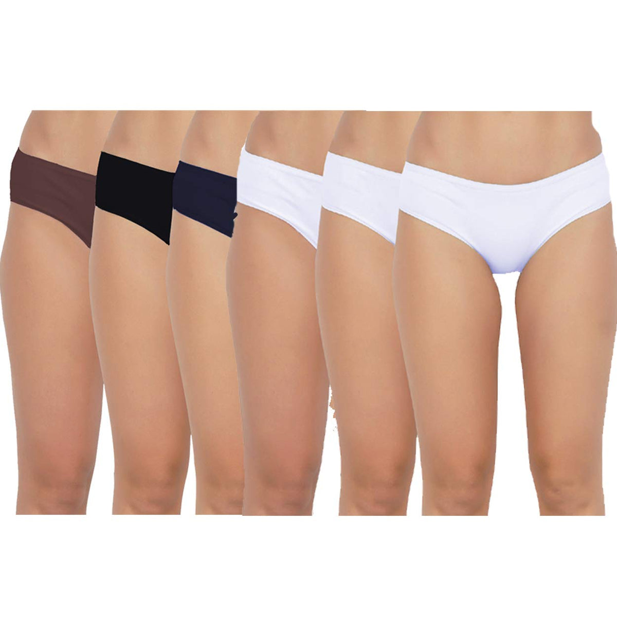 BLAZON Premium Women's Super Soft Cotton Hoisery Plain Mid Rise Hipster (Outer-Elastic) Panty |Combo Pack| Available Sizes: (S, M, L, XL, 2XL, 3XL, 4XL, 5XL) - White, Black, Brown, Navy Blue