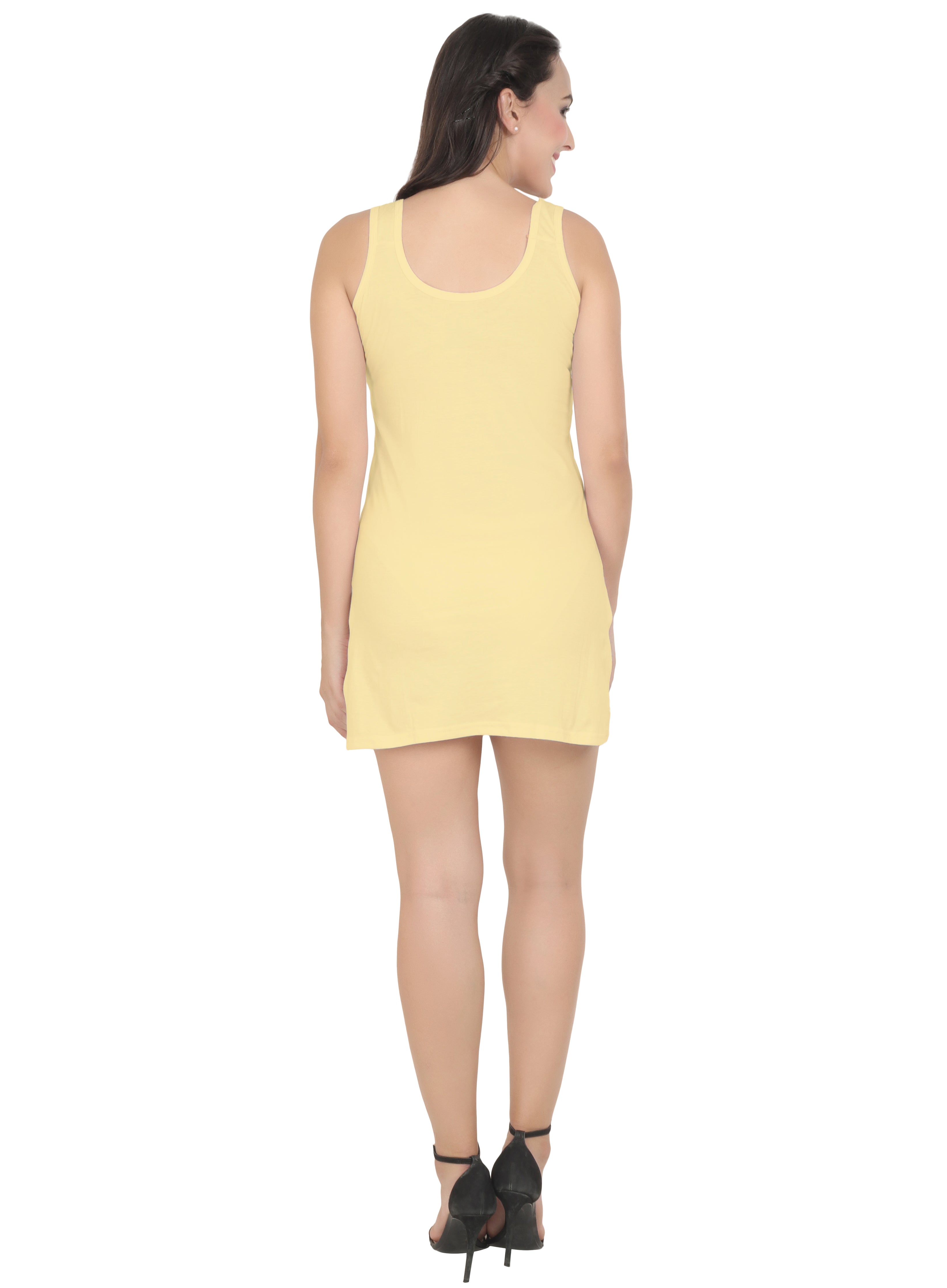 BLAZON Women's Cotton Hosiery Selfie Midi Slip (Skin / Dull Yellow; Sizes: XS, S, M, L, XL, 2XL, 3XL, 4XL, 5XL) Back View