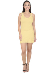 BLAZON Women's Cotton Hosiery Selfie Midi Slip (Skin / Dull Yellow; Sizes: XS, S, M, L, XL, 2XL, 3XL, 4XL, 5XL) Front View