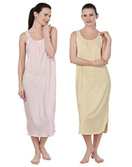 BLAZON Women's Cotton Nighty Slip - Set of 2 (Baby Pink & Skin)