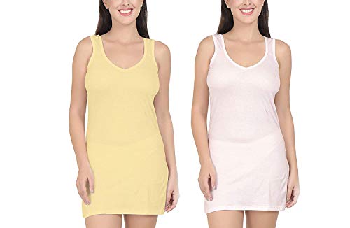 BLAZON Women's Cotton Hosiery Selfie Midi Slip Combo Pack of 2 (Available Sizes: XS, S, M, L, XL, 2XL, 3XL, 4XL, 5XL) - Skin, Baby Pink