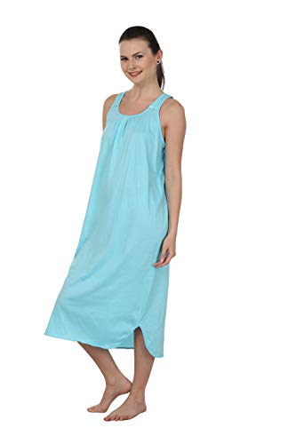 BLAZON Women's Cotton Nighty Slip - Set of 2 (Turquoise & White)