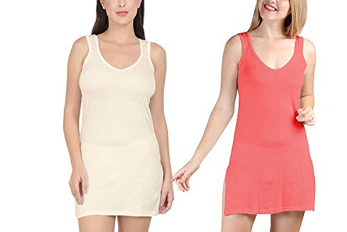 BLAZON Women's Cotton Hosiery Selfie Midi Slip Combo Pack of 2 (Available Sizes: XS, S, M, L, XL, 2XL, 3XL, 4XL, 5XL) - Off White, Old Rose