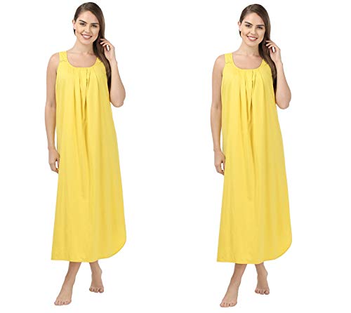 BLAZON Women's Cotton Hosiery Solid Maxi Nighty Slip (Pack of 2) Available Sizes: S, M, L, XL, 2XL, 3XL, 4XL, 5XL - Yellow