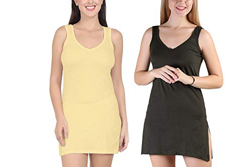 BLAZON Women's Cotton Hosiery Selfie Midi Slip Combo Pack of 2 (Available Sizes: XS, S, M, L, XL, 2XL, 3XL, 4XL, 5XL) - Skin, Martini Olive