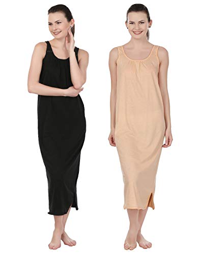 BLAZON Women's Cotton Nighty Slip - Set of 2 (Black & Peach)